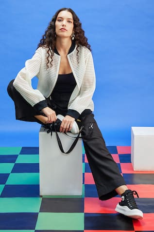 Shilpi Gupta Tetris Bead Embroidered Placement Bomber Jacket 