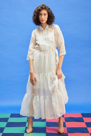 Shilpi Gupta Floral Bead Embroidered Dress 