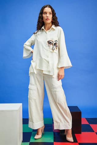 Shilpi Gupta Thread Embroidered Asymmetric Panel Shirt 