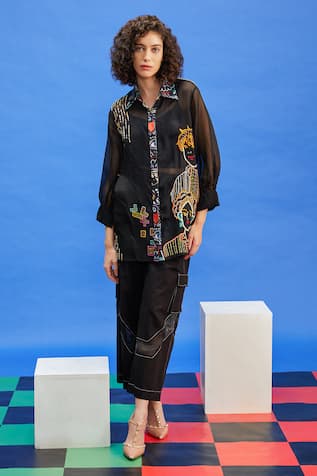 Shilpi Gupta Figurine Bead Embroidered Shirt 