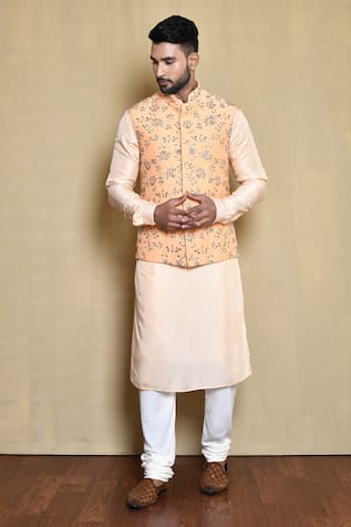 Arihant Rai Sinha Floral Vine Embroidered Bundi Kurta Set 