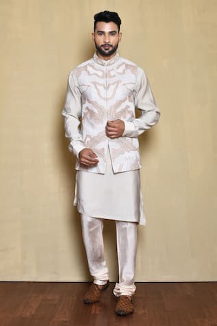 Arihant Rai Sinha Cream Abstract Embroidered Bundi Kurta Set 