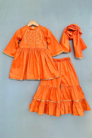 Embroidered Peplum Kurta Sharara Set 