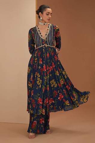 Floral Print Anarkali & Palazzo Set For Kids