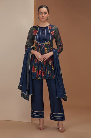 Neha Khullar Floral Stripe Print Anarkali Set 