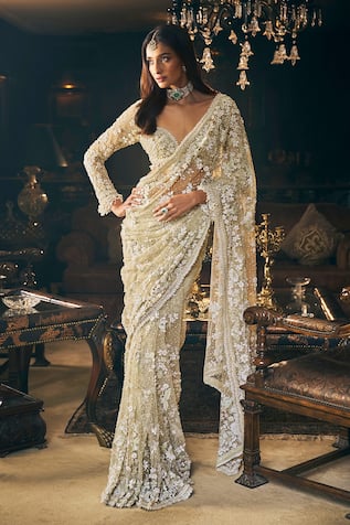 Seema Gujral 3D Floral Embroidered Saree With Blouse 