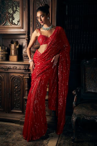 Seema Gujral Sequin Embroidered Net Saree With Blouse 