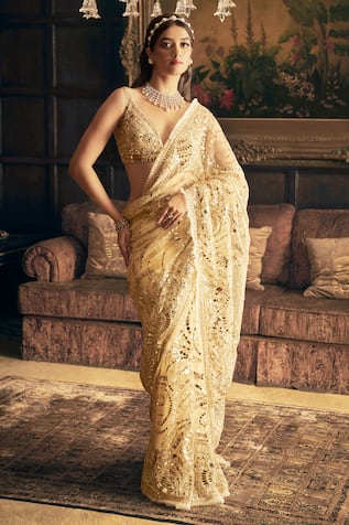 Seema Gujral Mirror Embroidered Saree With Blouse 