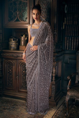 Seema Gujral Crystal Embroidered Saree With Blouse 