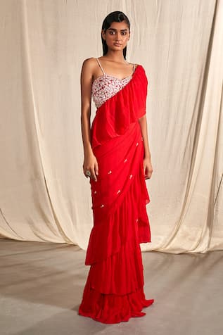 Kashmiraa Pre-Draped Saree With Embroidered Blouse 