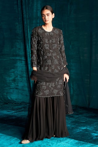 Kashmiraa Beads Embroidered Kurta Sharara Set 