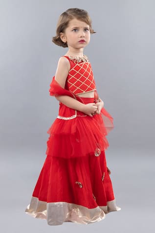 Pinkcow designs pvt ltd Floral Gota Embroidered Lehenga Blouse Set 