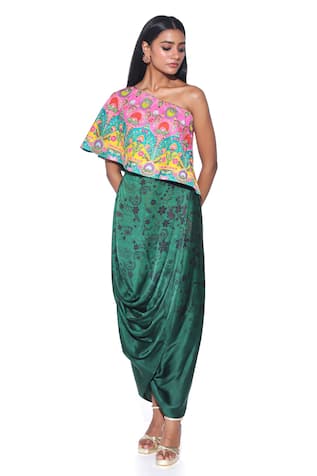 Siddhartha Bansal One-Shoudler Embroidered Top & Skirt Set 