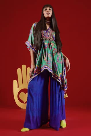 Siddhartha Bansal Paisley Print Embroidered Kaftan Top & Palazzo Set 