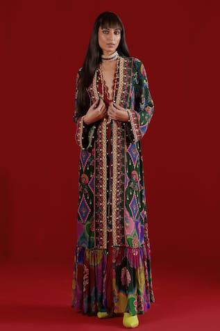 Siddhartha Bansal Embroidered Paisley Print Shrug Sharara Set 