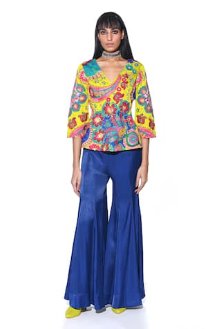 Siddhartha Bansal 3D Hand Embroidered Peplum Top & Sharara Set 