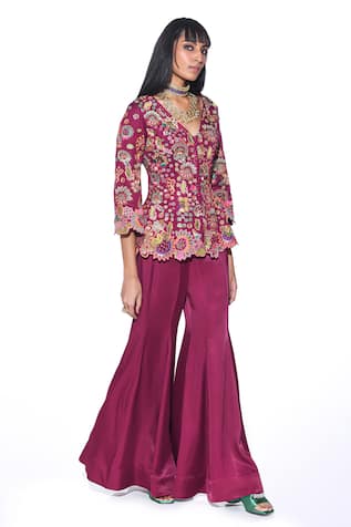 Siddhartha Bansal Embroidered Peplum Top & Sharara Set 