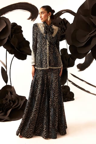Rosette Print Jacket & Sharara Set 
