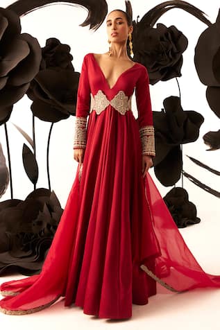 Bhumika Sharma Plunging V Neck Embroidered Sleeves Anarkali Set 