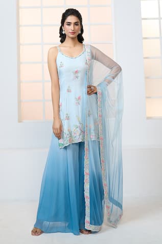 Aariyana Couture Floral Garden Embroidered Kurta Sharara Set 