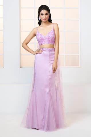 Aariyana Couture Draped Embroidered Bustier & Fish Cut Skirt Set 