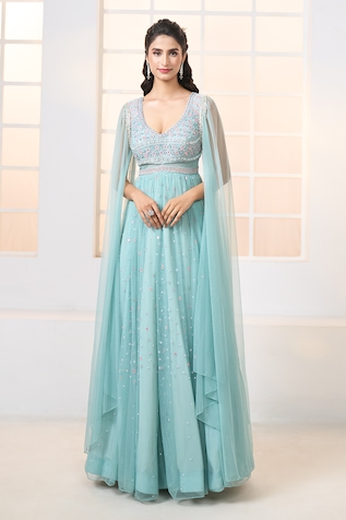 Aariyana Couture Cascading Sleeve Hand Embroidered Gown