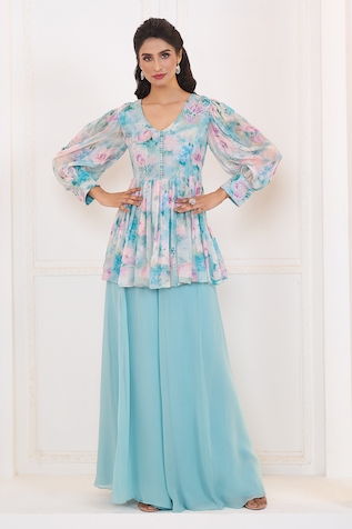 Aariyana Couture Lily Print Peplum Top & Palazzo Set