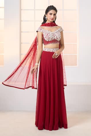 Aariyana Couture Embroidered Off Shoulder Bustier Lehenga Set 