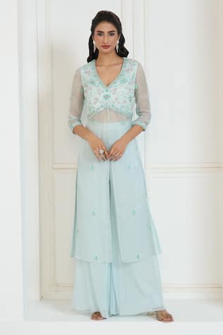 Aariyana Couture Embroidered Slit Kurta & Palazzo Set 