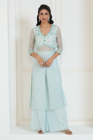 Aariyana Couture Embroidered Slit Kurta & Palazzo Set