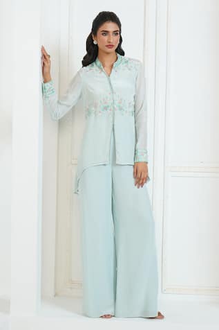 Aariyana Couture Floral Hand Embroidered Shirt Kurta & Pant Set 