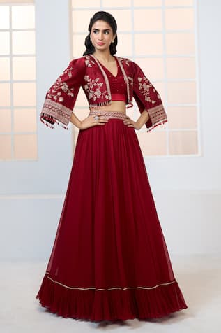 Aariyana Couture Gathered Lehenga Set With Embroidered Jacket 