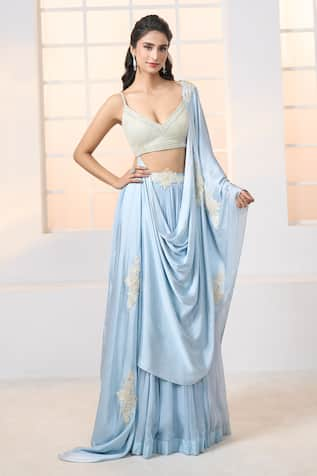 Aariyana Couture Embroidered Draped Bustier & Skirt Set 