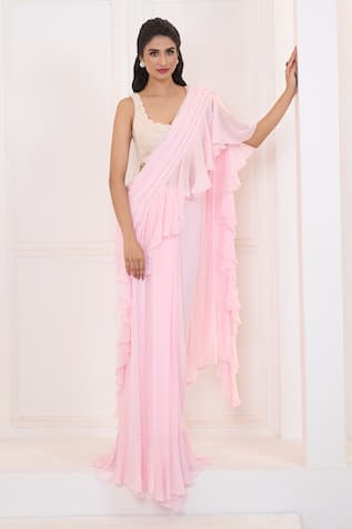 Aariyana Couture Pre-Draped Ruffle Saree With Embroidered Bustier 