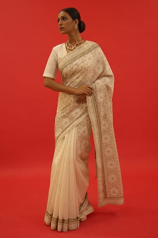 SAKSHAM & NEHARICKA Roohie Hand Embroidered Saree With Unstitched Blouse Piece 