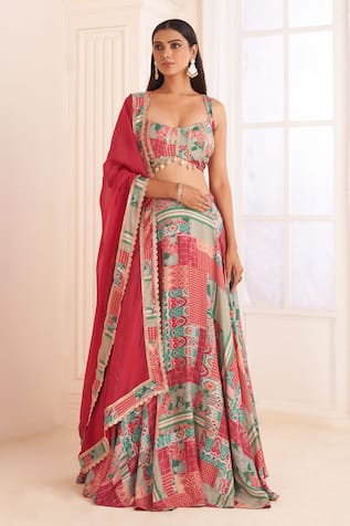 AFFROZ Abstract Patch Print Lehenga Set 