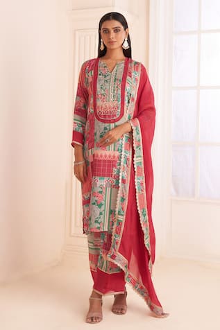 AFFROZ Patch Print Straight Kurta Pant Set 