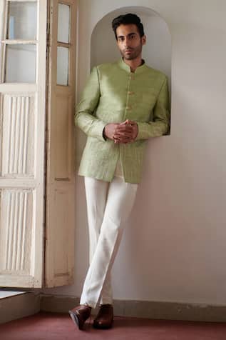 Philocaly Vriksh Silk Stitchline Thread Work Bandhgala 