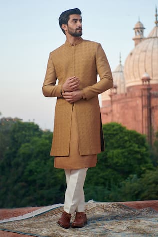 Philocaly Geometric Textured Embroidered Bandhgala 