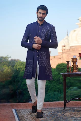 Philocaly Bluesette Embroidered Bandhgala & Kurta Set 
