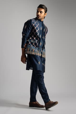 Navy Blue Embroidered Kurta Set 