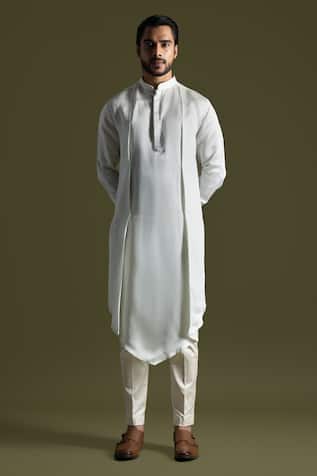 Solid Symmetric Drape Kurta With Pant Pyjama 