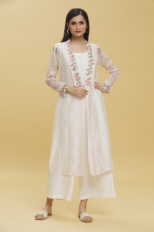 Buy White Jacket And Blouse Crepe Palazzo Organza Printed & Set For Women  by Chhavvi Aggarwal Online at Aza Fashions.