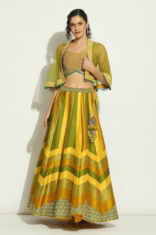 Vandana Sethi Chevron Pattern Lehenga Set With Shrug 