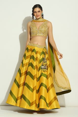 Vandana Sethi Multicolor Chevron Embroidered Lehenga Set 