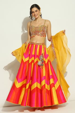 Vandana Sethi Chevron Patchwork Lehenga Set 