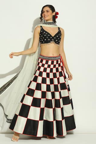 Vandana Sethi Checkered Patchwork Embroidered Lehenga Set 