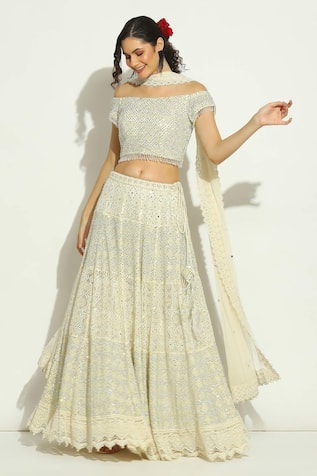 Vandana Sethi Chikankari Work Lehenga Set 