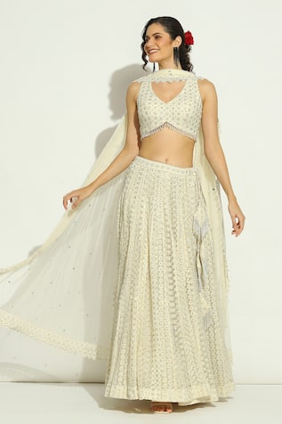 Vandana Sethi Chikankari Halter Neck Lehenga Set 