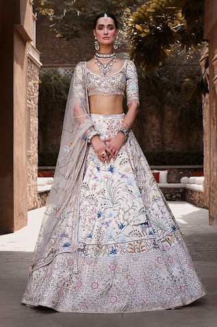 MATSYA Shikargah Resham Embroidered Bridal Lehenga Set 